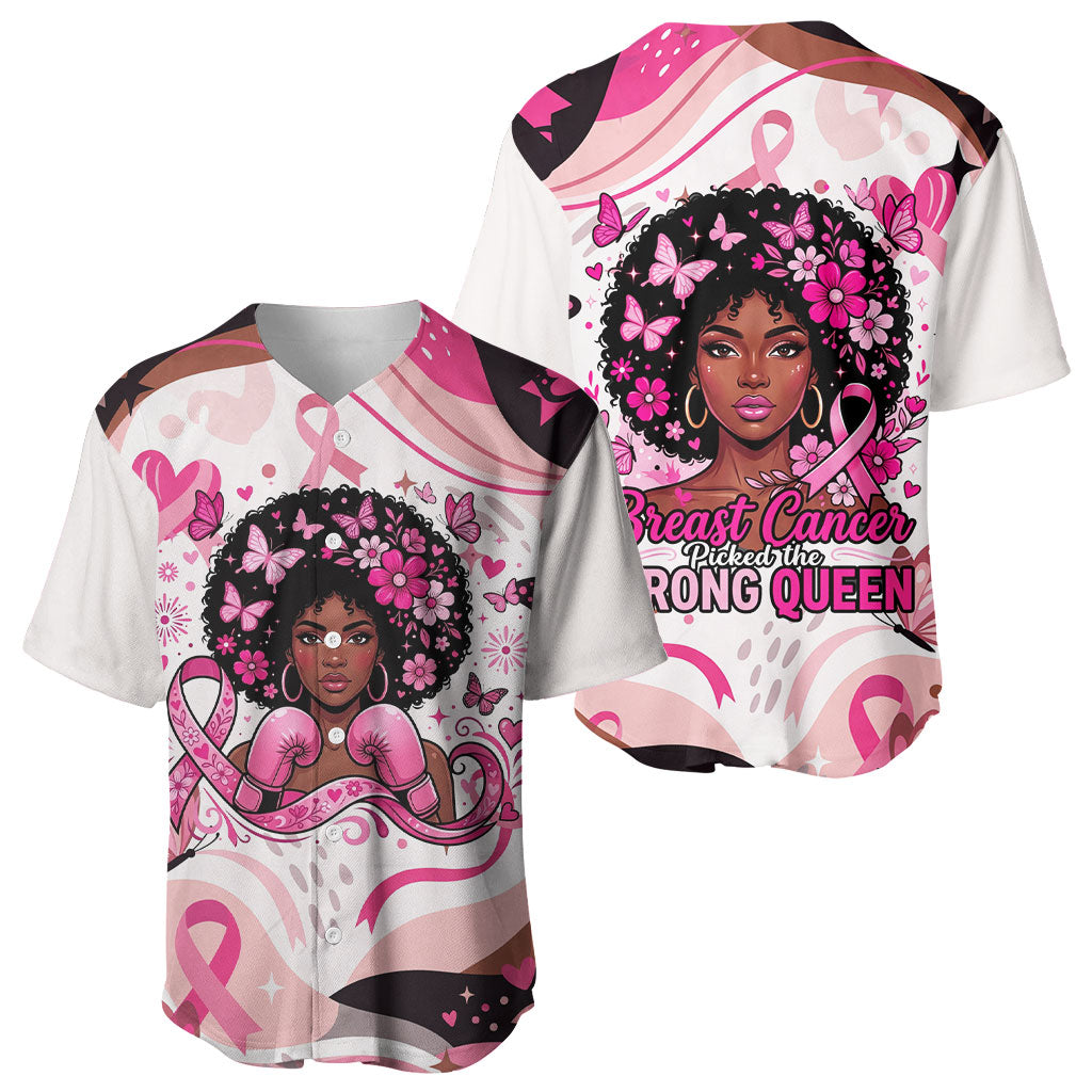 African American Breast Cancer Awareness Queen Baseball Jersey Pink Ribbon Floral Butterfly Boxing Gloves Warrior Art