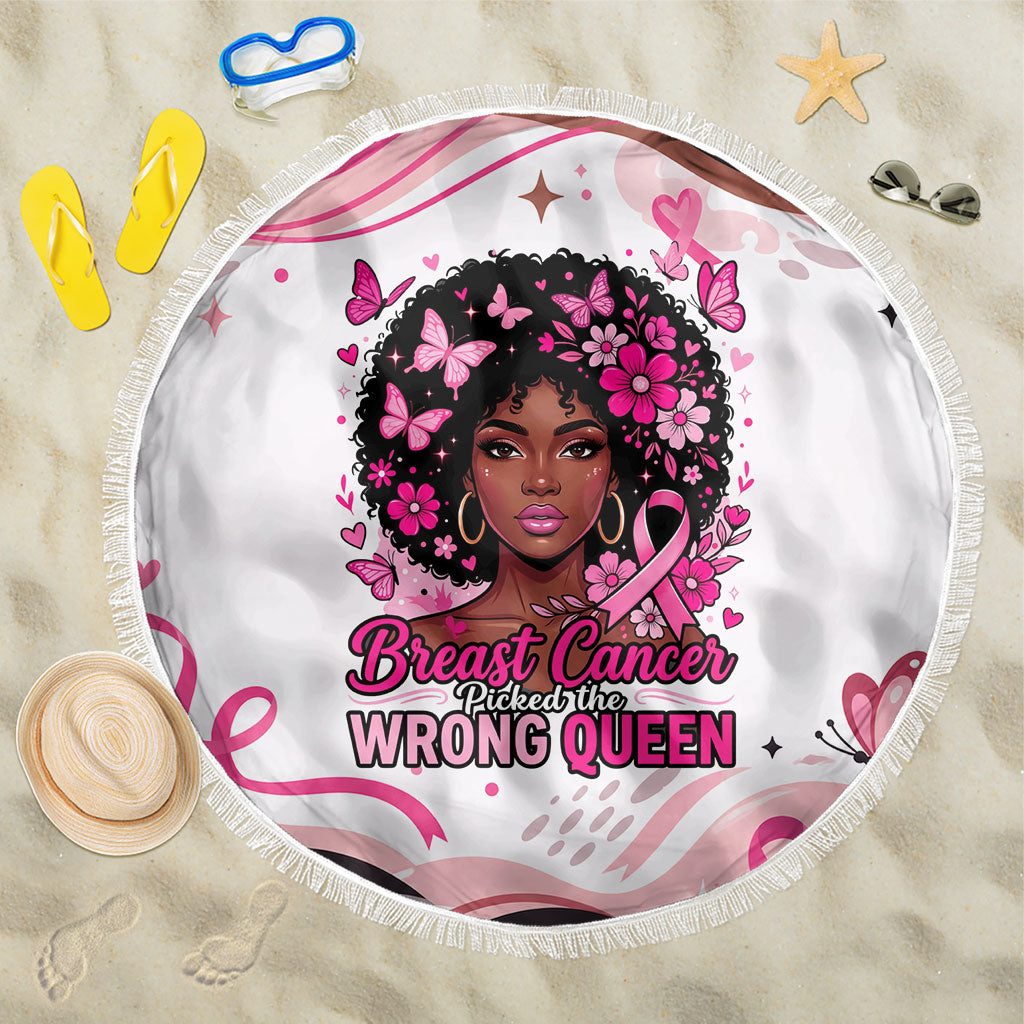 African American Breast Cancer Awareness Queen Beach Blanket Pink Ribbon Floral Butterfly Boxing Gloves Warrior Art