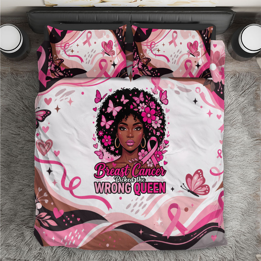 African American Breast Cancer Awareness Queen Bedding Set Pink Ribbon Floral Butterfly Boxing Gloves Warrior Art