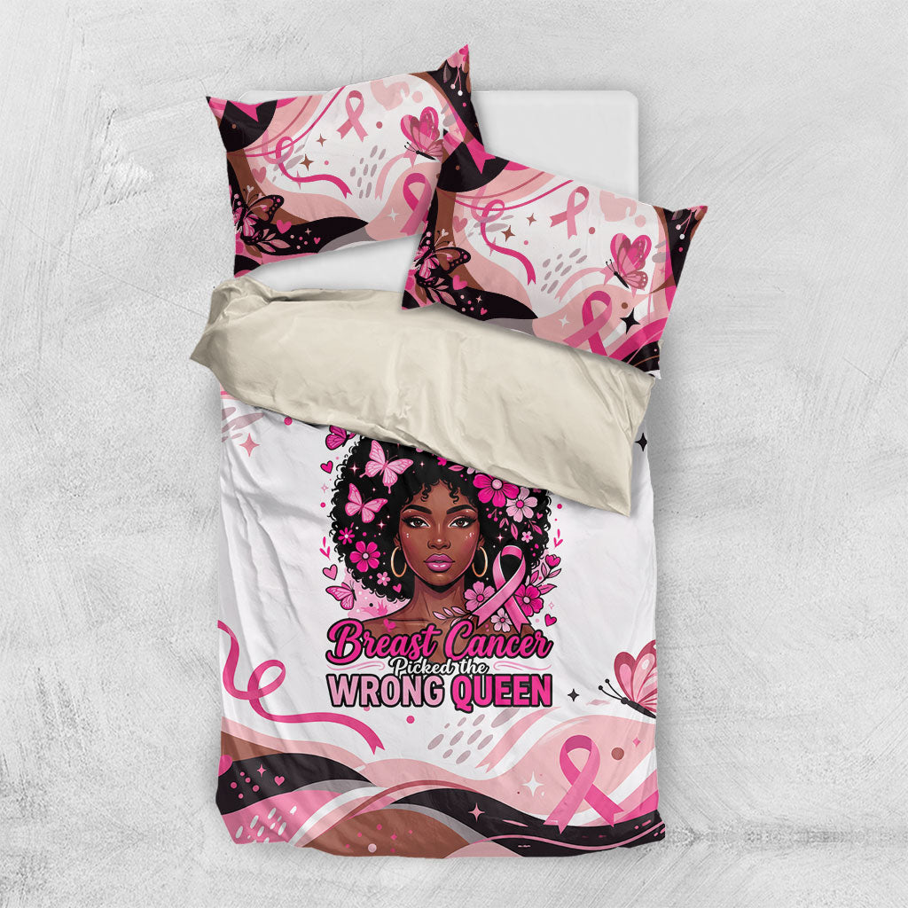 African American Breast Cancer Awareness Queen Bedding Set Pink Ribbon Floral Butterfly Boxing Gloves Warrior Art
