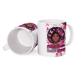 African American Breast Cancer Awareness Queen Ceramic Mug Pink Ribbon Floral Butterfly Boxing Gloves Warrior Art