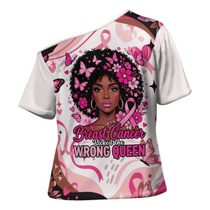 African American Breast Cancer Awareness Queen Cross Shoulder Shirt Pink Ribbon Floral Butterfly Boxing Gloves Warrior Art