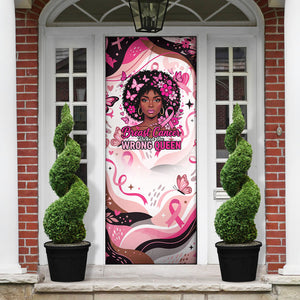African American Breast Cancer Awareness Queen Door Cover Pink Ribbon Floral Butterfly Boxing Gloves Warrior Art