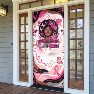 African American Breast Cancer Awareness Queen Door Cover Pink Ribbon Floral Butterfly Boxing Gloves Warrior Art