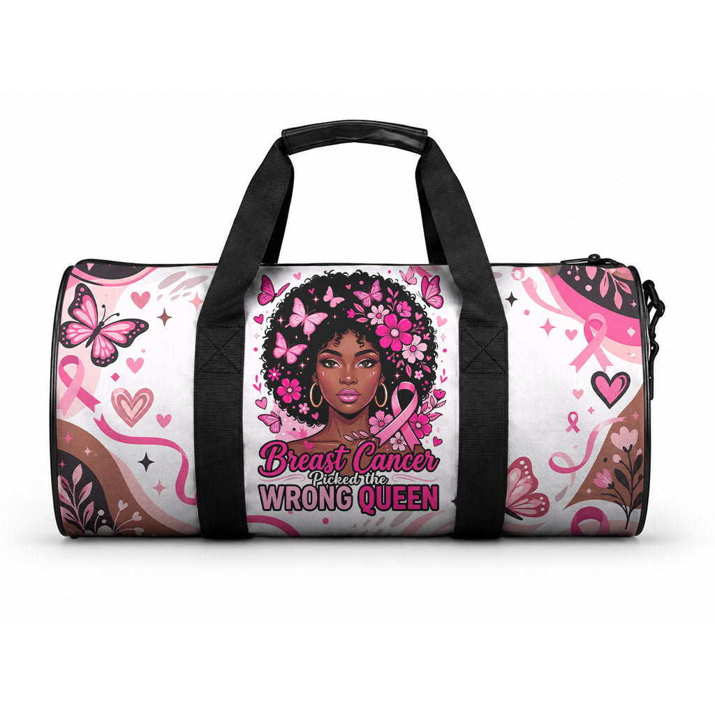 African American Breast Cancer Awareness Queen Duffle Bag Pink Ribbon Floral Butterfly Boxing Gloves Warrior Art