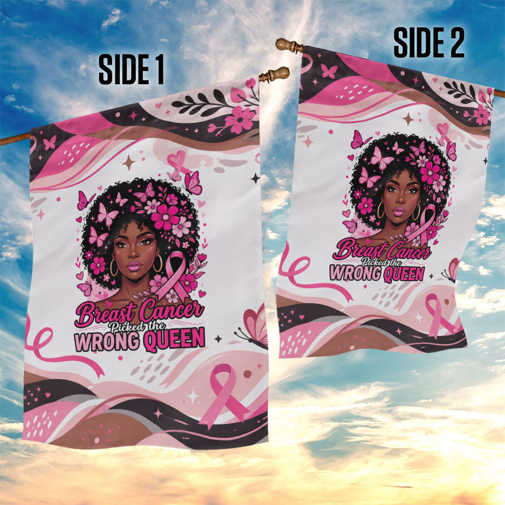 African American Breast Cancer Awareness Queen Garden Flag Pink Ribbon Floral Butterfly Boxing Gloves Warrior Art