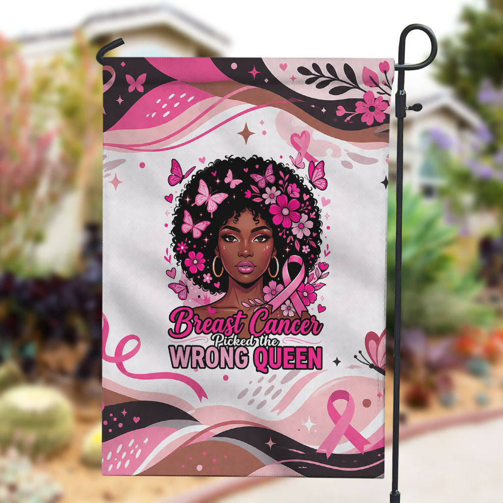 African American Breast Cancer Awareness Queen Garden Flag Pink Ribbon Floral Butterfly Boxing Gloves Warrior Art