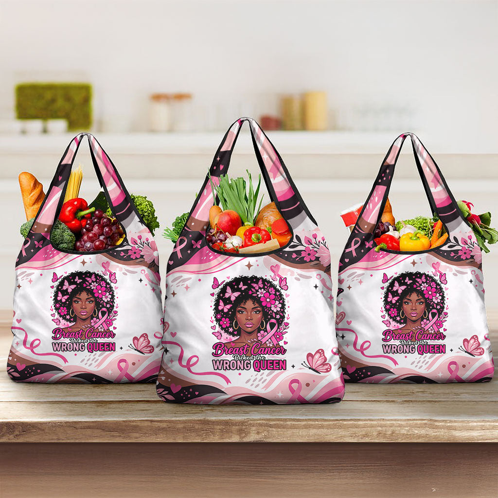 African American Breast Cancer Awareness Queen Grocery Bag Pink Ribbon Floral Butterfly Boxing Gloves Warrior Art