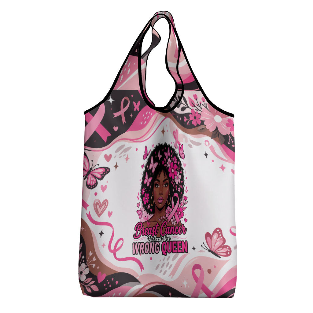 African American Breast Cancer Awareness Queen Grocery Bag Pink Ribbon Floral Butterfly Boxing Gloves Warrior Art