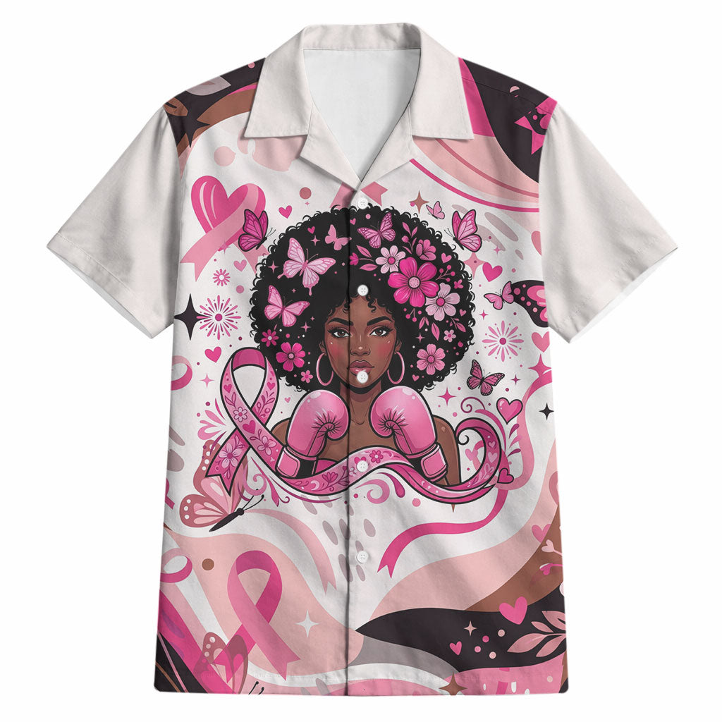 African American Breast Cancer Awareness Queen Hawaiian Shirt Pink Ribbon Floral Butterfly Boxing Gloves Warrior Art