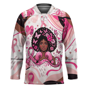 African American Breast Cancer Awareness Queen Hockey Jersey Pink Ribbon Floral Butterfly Boxing Gloves Warrior Art