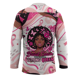 African American Breast Cancer Awareness Queen Hockey Jersey Pink Ribbon Floral Butterfly Boxing Gloves Warrior Art