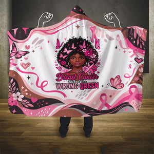 African American Breast Cancer Awareness Queen Hooded Blanket Pink Ribbon Floral Butterfly Boxing Gloves Warrior Art