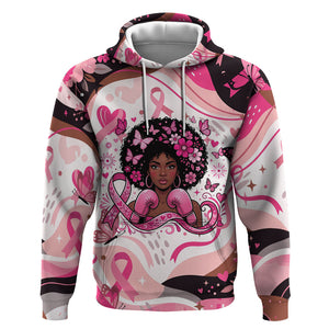 African American Breast Cancer Awareness Queen Hoodie Pink Ribbon Floral Butterfly Boxing Gloves Warrior Art