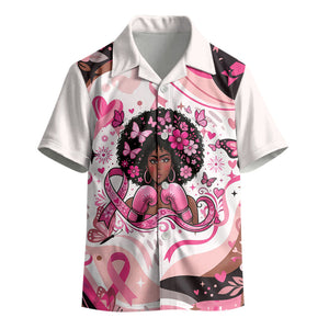 African American Breast Cancer Awareness Queen Kid Hawaiian Shirt Pink Ribbon Floral Butterfly Boxing Gloves Warrior Art