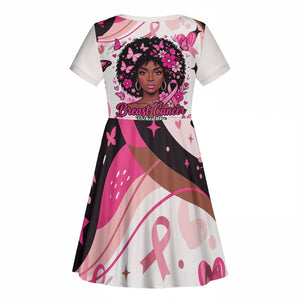 African American Breast Cancer Awareness Queen Kid Short Sleeve Dress Pink Ribbon Floral Butterfly Boxing Gloves Warrior Art