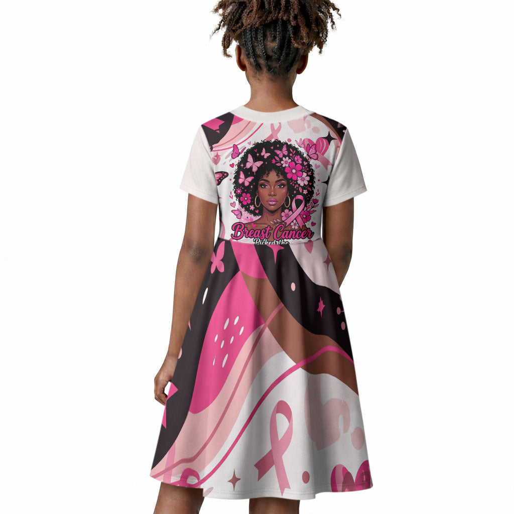 African American Breast Cancer Awareness Queen Kid Short Sleeve Dress Pink Ribbon Floral Butterfly Boxing Gloves Warrior Art