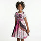 African American Breast Cancer Awareness Queen Kid Short Sleeve Dress Pink Ribbon Floral Butterfly Boxing Gloves Warrior Art