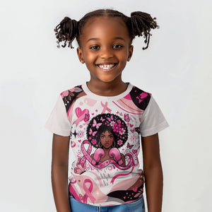 African American Breast Cancer Awareness Queen Kid T shirt Pink Ribbon Floral Butterfly Boxing Gloves Warrior Art
