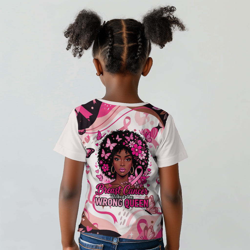 African American Breast Cancer Awareness Queen Kid T shirt Pink Ribbon Floral Butterfly Boxing Gloves Warrior Art