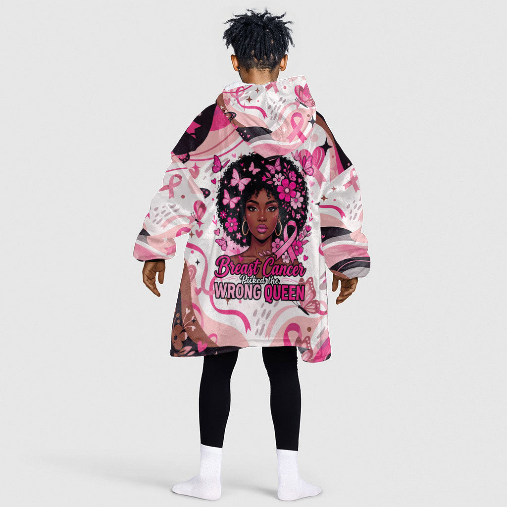 African American Breast Cancer Awareness Queen Kid Wearable Blanket Hoodie Pink Ribbon Floral Butterfly Boxing Gloves Warrior Art