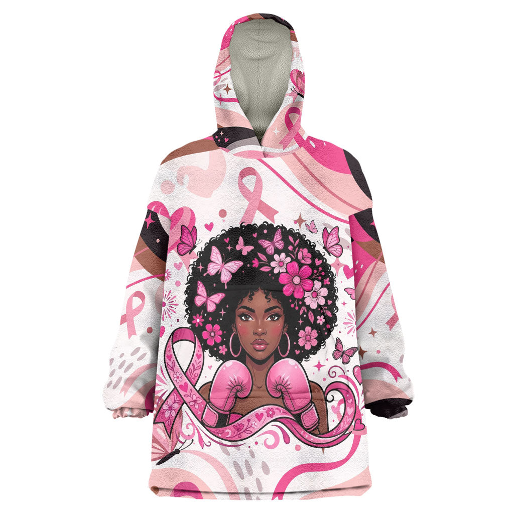 African American Breast Cancer Awareness Queen Kid Wearable Blanket Hoodie Pink Ribbon Floral Butterfly Boxing Gloves Warrior Art