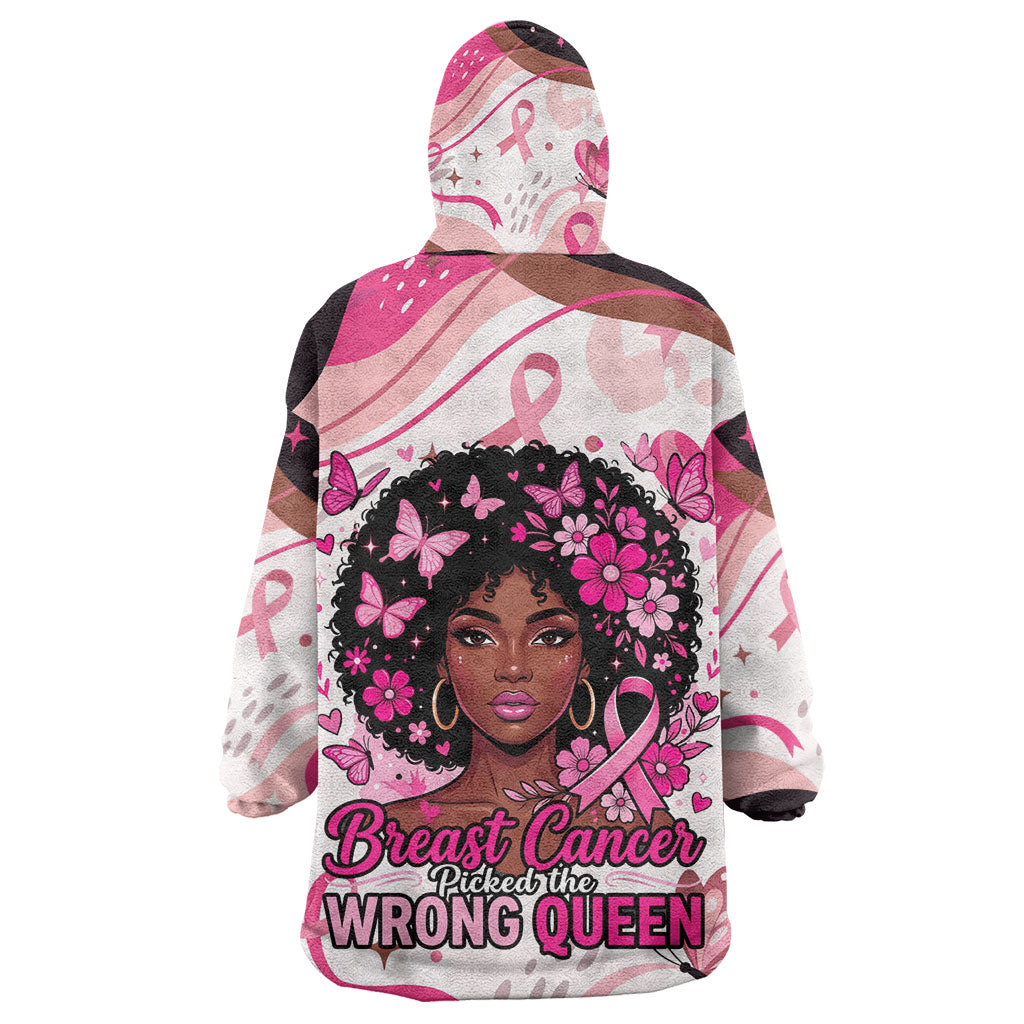 African American Breast Cancer Awareness Queen Kid Wearable Blanket Hoodie Pink Ribbon Floral Butterfly Boxing Gloves Warrior Art