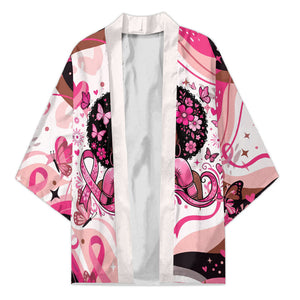 African American Breast Cancer Awareness Queen Kimono Pink Ribbon Floral Butterfly Boxing Gloves Warrior Art