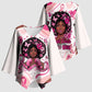 African American Breast Cancer Awareness Queen Kimono Sleeve Blouse Pink Ribbon Floral Butterfly Boxing Gloves Warrior Art
