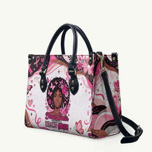 African American Breast Cancer Awareness Queen Leather Bag Pink Ribbon Floral Butterfly Boxing Gloves Warrior Art