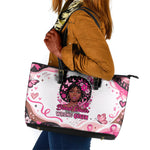 African American Breast Cancer Awareness Queen Leather Tote Bag Pink Ribbon Floral Butterfly Boxing Gloves Warrior Art