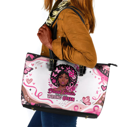 African American Breast Cancer Awareness Queen Leather Tote Bag Pink Ribbon Floral Butterfly Boxing Gloves Warrior Art