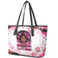African American Breast Cancer Awareness Queen Leather Tote Bag Pink Ribbon Floral Butterfly Boxing Gloves Warrior Art