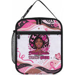 African American Breast Cancer Awareness Queen Lunch Bag Pink Ribbon Floral Butterfly Boxing Gloves Warrior Art