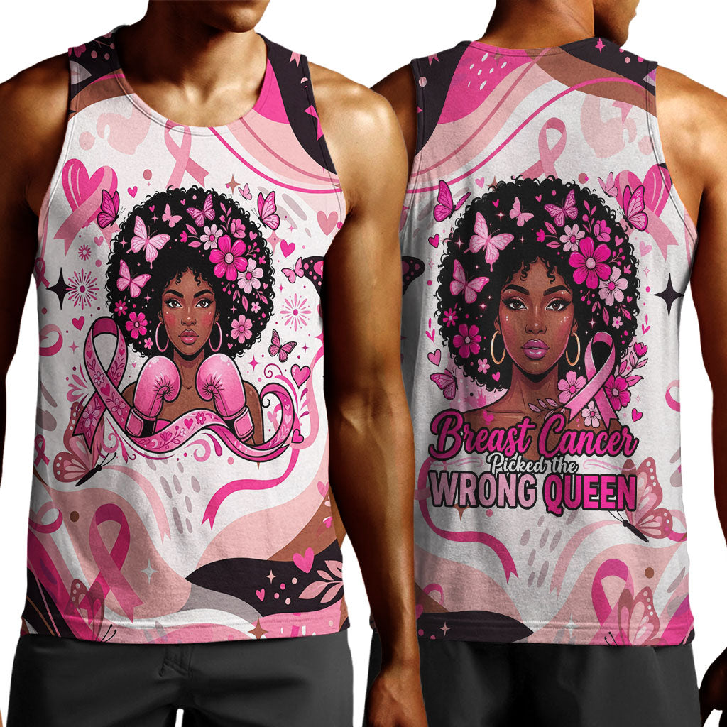 African American Breast Cancer Awareness Queen Men Tank Top Pink Ribbon Floral Butterfly Boxing Gloves Warrior Art