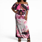 African American Breast Cancer Awareness Queen Off Shoulder Maxi Dress Pink Ribbon Floral Butterfly Boxing Gloves Warrior Art
