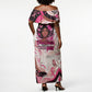 African American Breast Cancer Awareness Queen Off Shoulder Maxi Dress Pink Ribbon Floral Butterfly Boxing Gloves Warrior Art