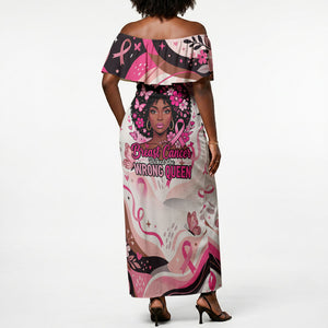 African American Breast Cancer Awareness Queen Off Shoulder Maxi Dress Pink Ribbon Floral Butterfly Boxing Gloves Warrior Art