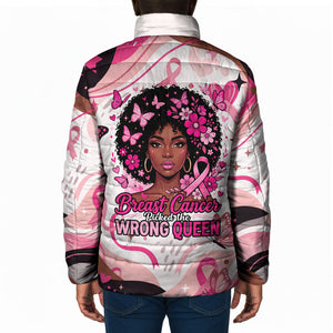African American Breast Cancer Awareness Queen Padded Jacket Pink Ribbon Floral Butterfly Boxing Gloves Warrior Art
