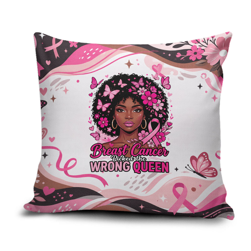 African American Breast Cancer Awareness Queen Pillow Cover Pink Ribbon Floral Butterfly Boxing Gloves Warrior Art