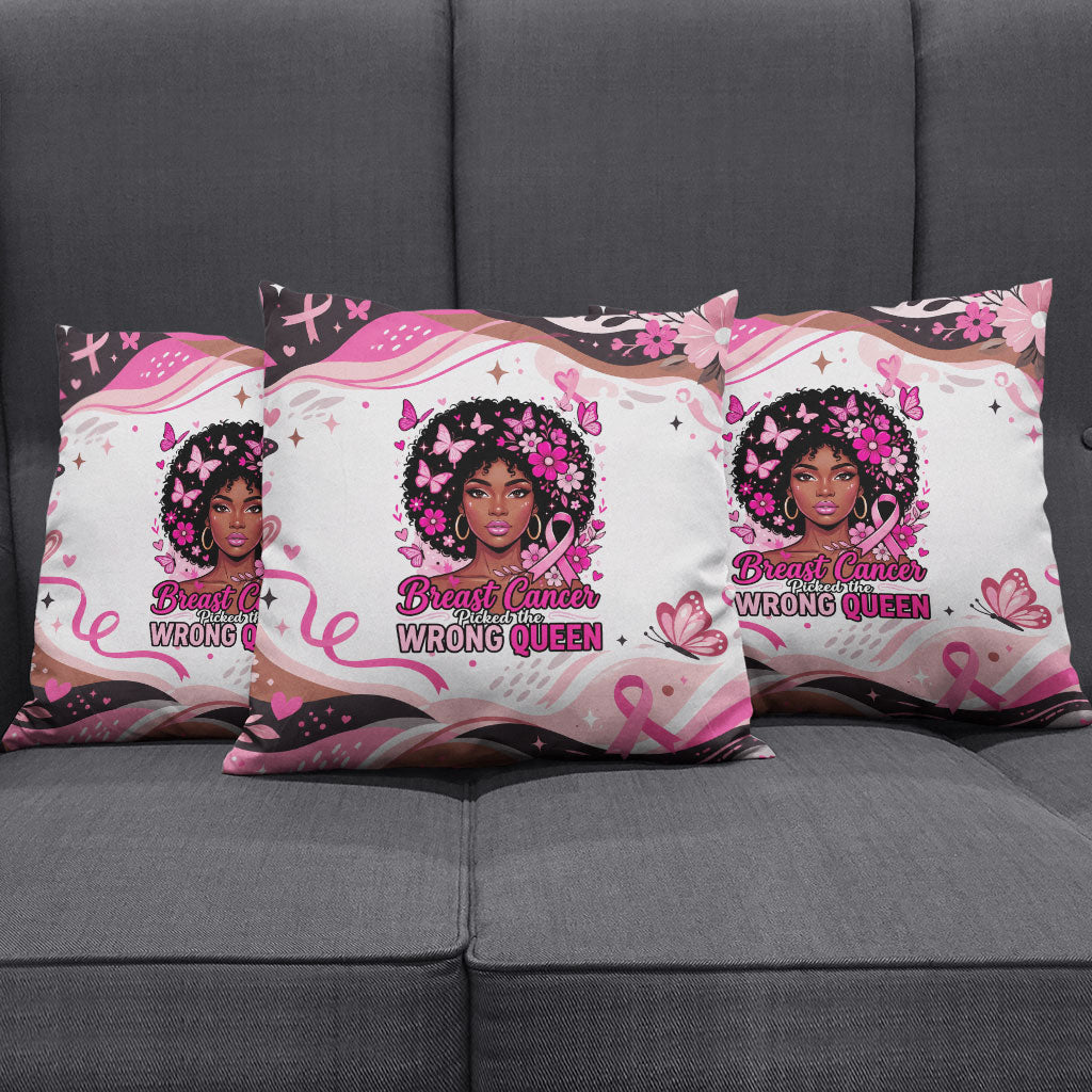 African American Breast Cancer Awareness Queen Pillow Cover Pink Ribbon Floral Butterfly Boxing Gloves Warrior Art
