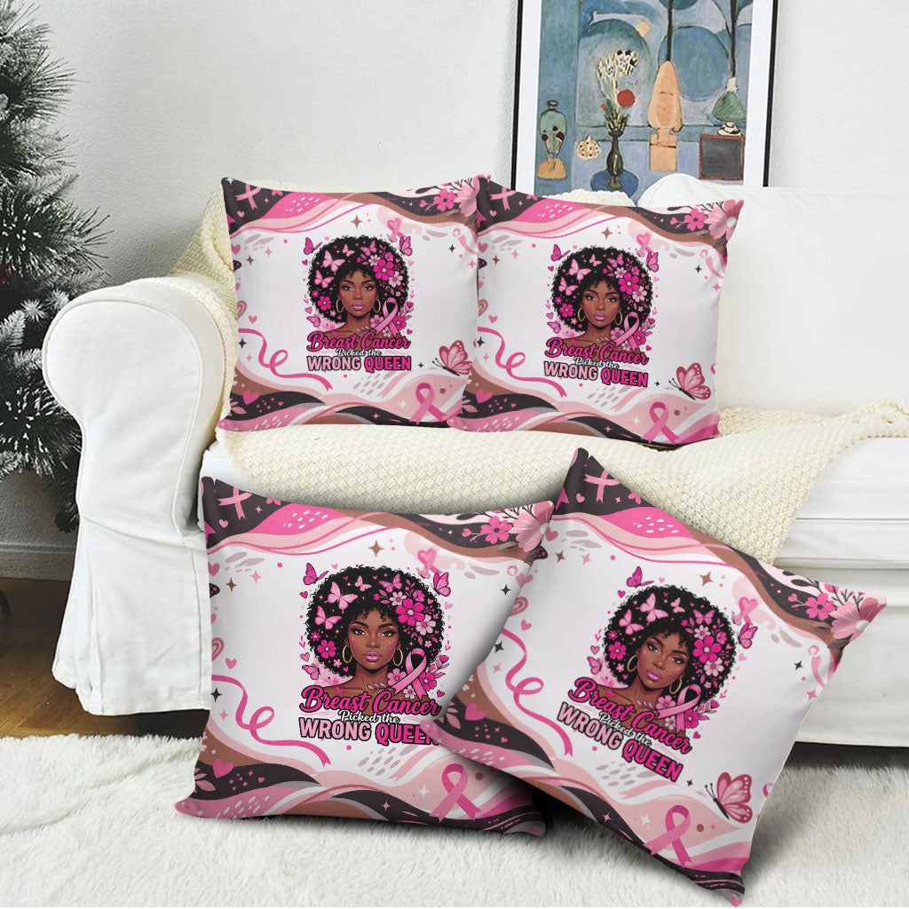 African American Breast Cancer Awareness Queen Pillow Cover Pink Ribbon Floral Butterfly Boxing Gloves Warrior Art