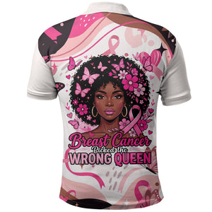 African American Breast Cancer Awareness Queen Polo Shirt Pink Ribbon Floral Butterfly Boxing Gloves Warrior Art