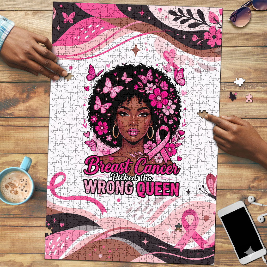 African American Breast Cancer Awareness Queen Puzzle Pink Ribbon Floral Butterfly Boxing Gloves Warrior Art