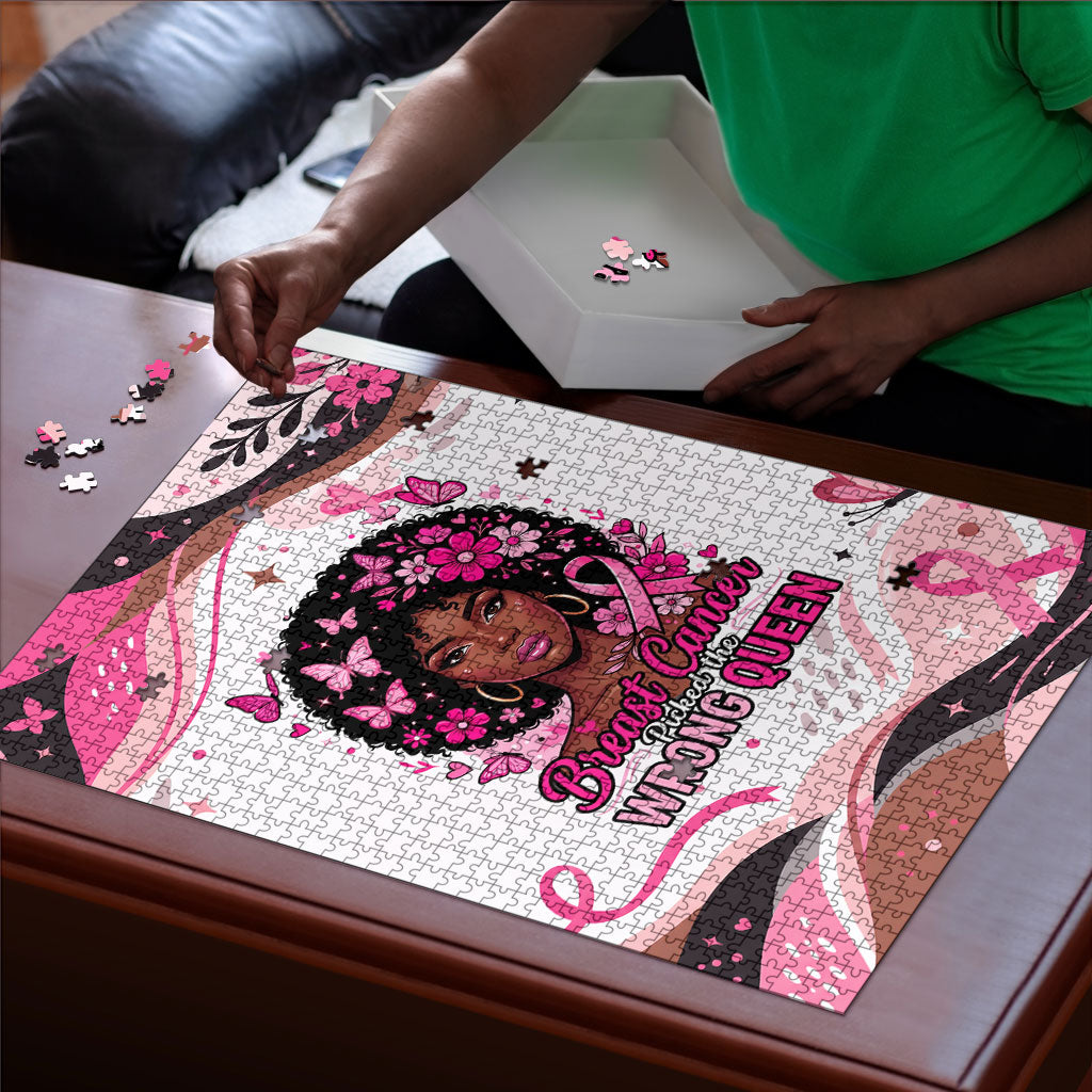 African American Breast Cancer Awareness Queen Puzzle Pink Ribbon Floral Butterfly Boxing Gloves Warrior Art