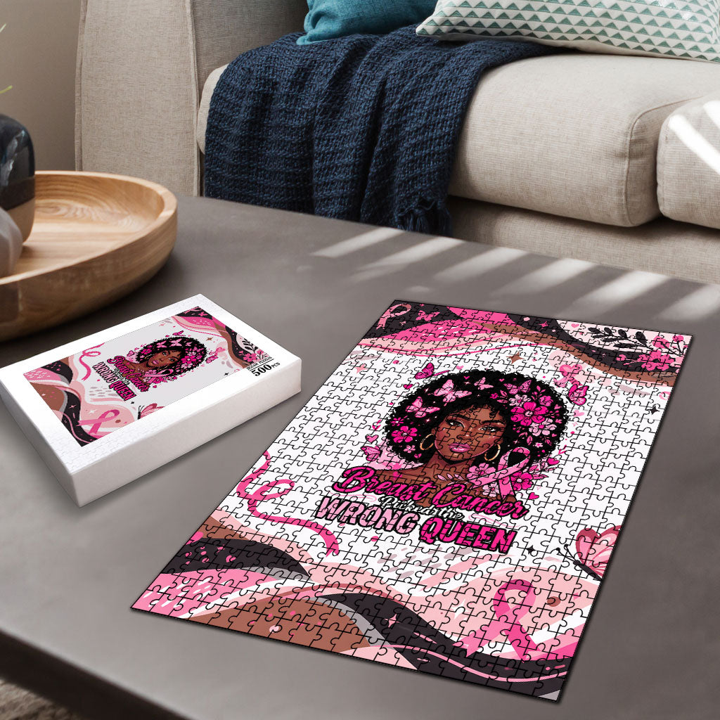 African American Breast Cancer Awareness Queen Puzzle Pink Ribbon Floral Butterfly Boxing Gloves Warrior Art