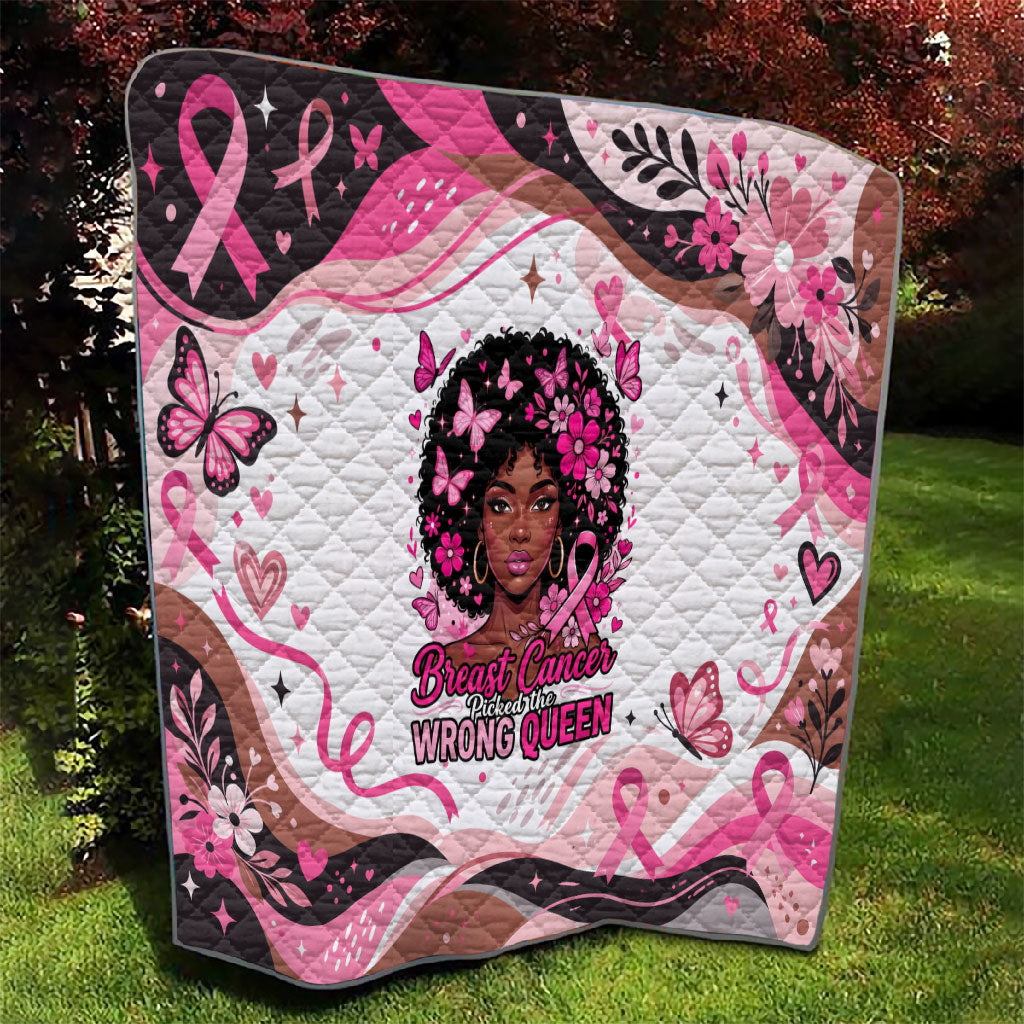 African American Breast Cancer Awareness Queen Quilt Pink Ribbon Floral Butterfly Boxing Gloves Warrior Art