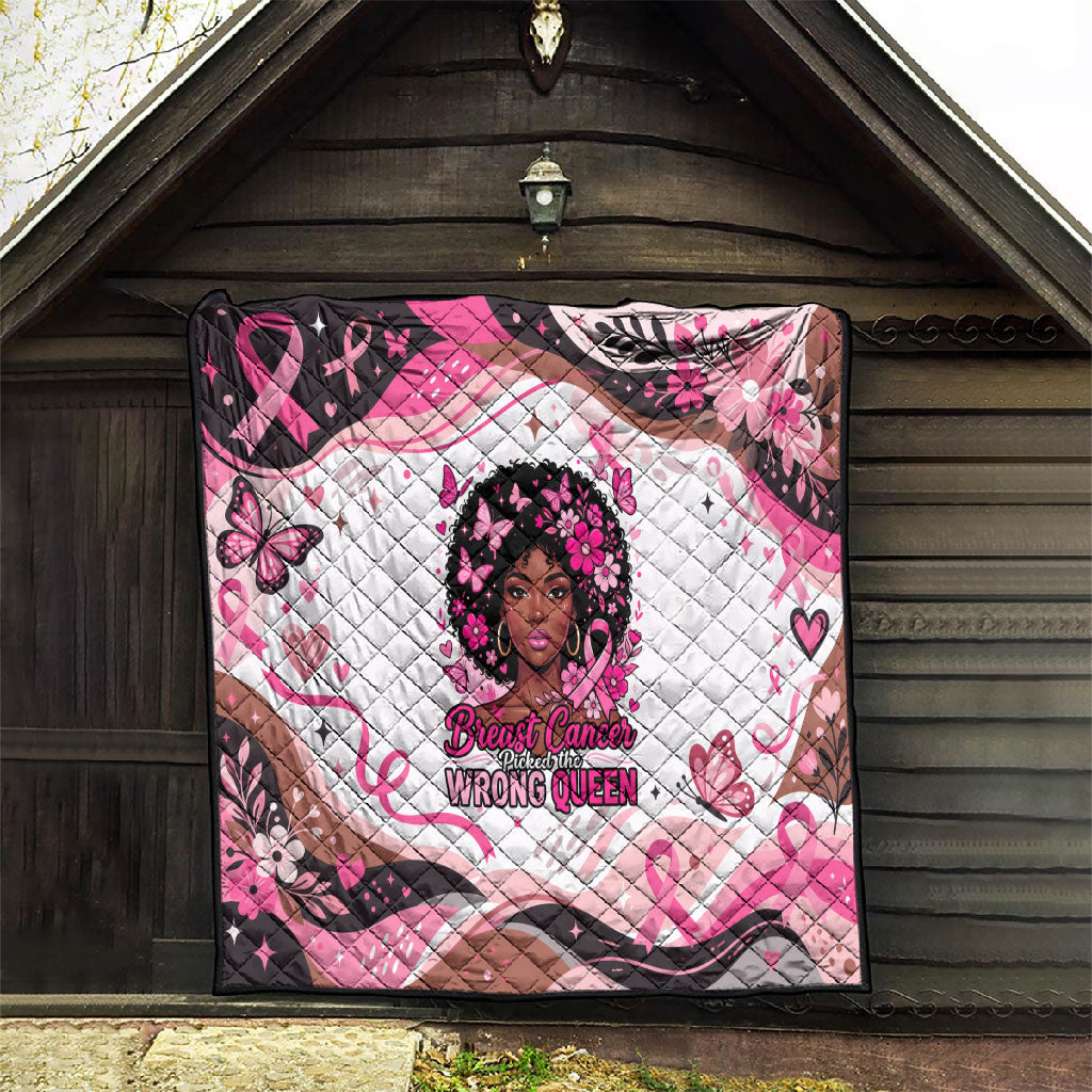 African American Breast Cancer Awareness Queen Quilt Pink Ribbon Floral Butterfly Boxing Gloves Warrior Art