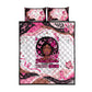 African American Breast Cancer Awareness Queen Quilt Bed Set Pink Ribbon Floral Butterfly Boxing Gloves Warrior Art