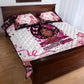 African American Breast Cancer Awareness Queen Quilt Bed Set Pink Ribbon Floral Butterfly Boxing Gloves Warrior Art